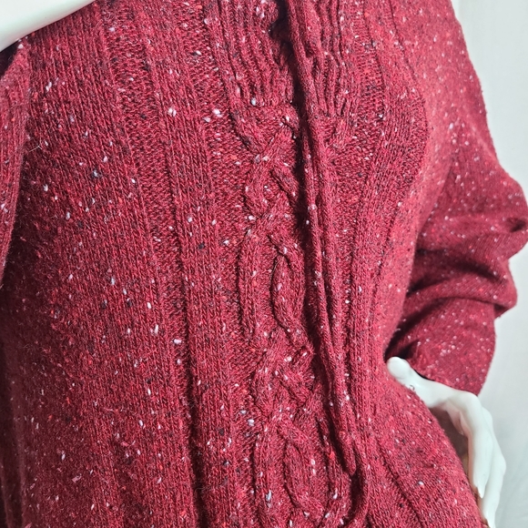 Penningtons Women's Plus Size Red Speckles Cableknit Long Sleeves Sweater - Picture 8 of 15